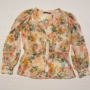 Zara Floral Button Up Top Womens Size Large